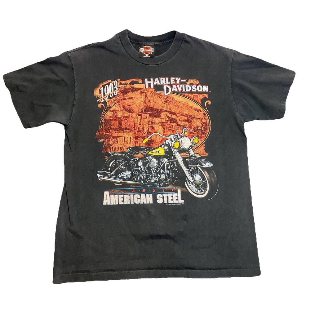 Harley-Davidson T-Shirt Mens Black M Cotton 1903 Classic American Steel Tee VTG